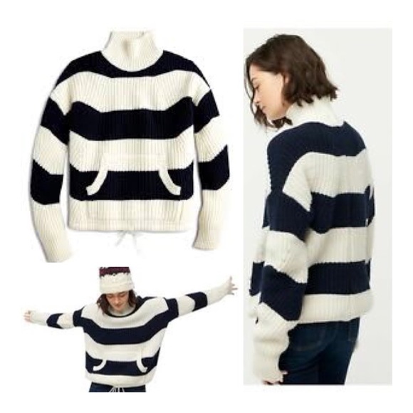 𝅺J. Crew Ivory/Navy Chunky Knit Sweater - Picture 1 of 13